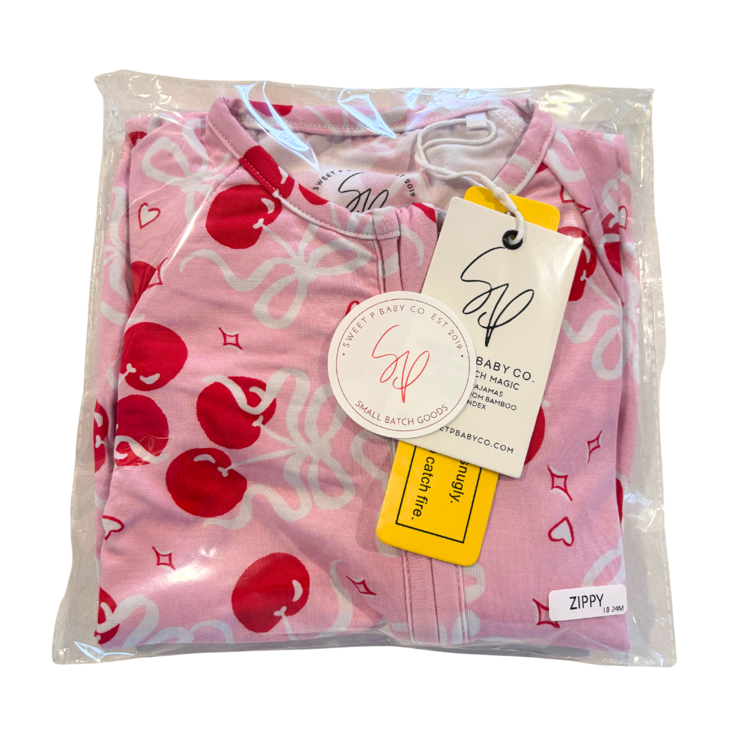 Pink Cherry Zip Up Bamboo Pajamas