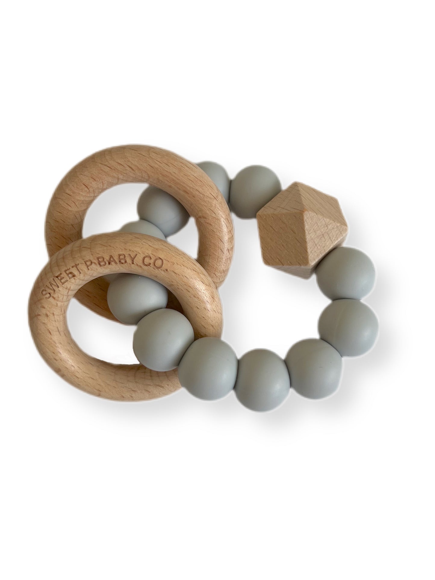 Gray Ring Wooden Teether | Natural Wood Teether | Sweet P Baby Co.