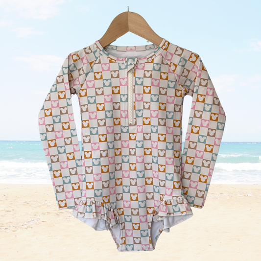 Checkered Magic Long Sleeve Swimsuit
