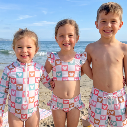 Coastal Mouse Check Ribbed Bikini