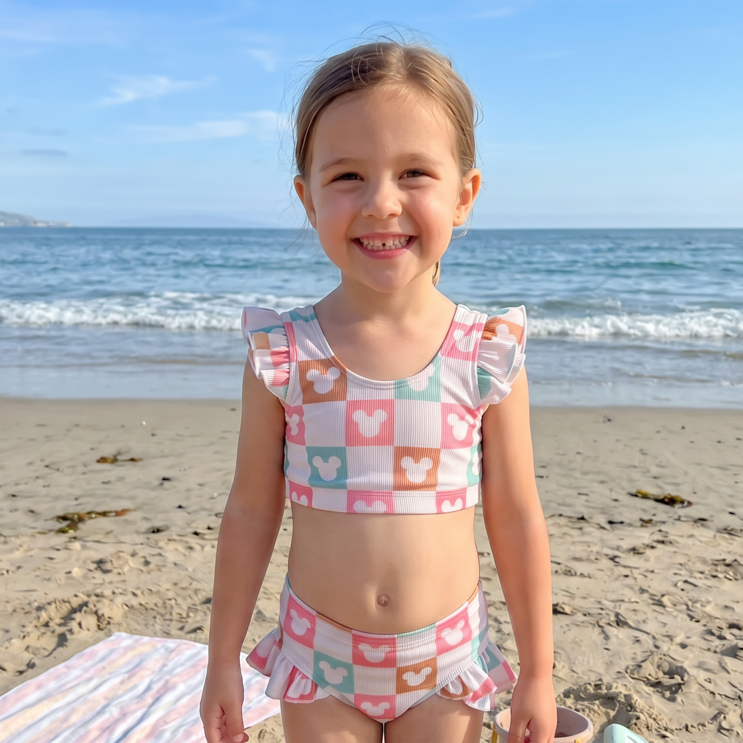 Coastal Mouse Check Ribbed Bikini