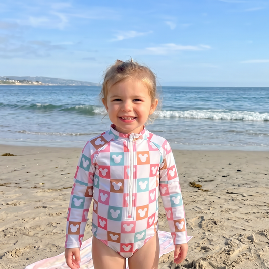 Coastal Mouse Check Long Sleeve Swimsuit