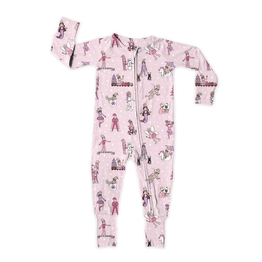 Pink Elfie Zip Up Bamboo Pajamas