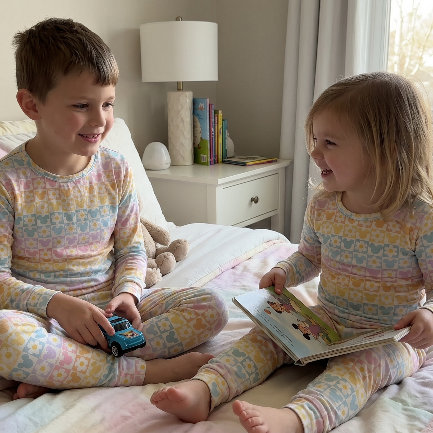 Pastel Park Checkered Toddler & Kids 2-Piece Bamboo Pajamas