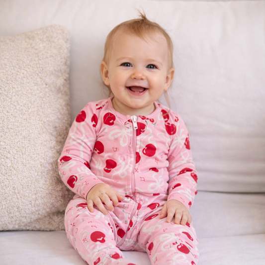 Pink Cherry Zip Up Bamboo Pajamas