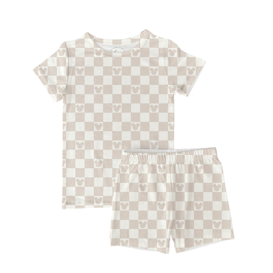 Neutral Checkers & Magic Toddler & Kids Shorts Bamboo Set