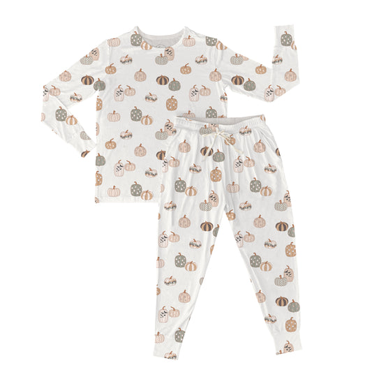 Women's Two Piece Neutral Whimsy Pumpkins Bamboo Jammies