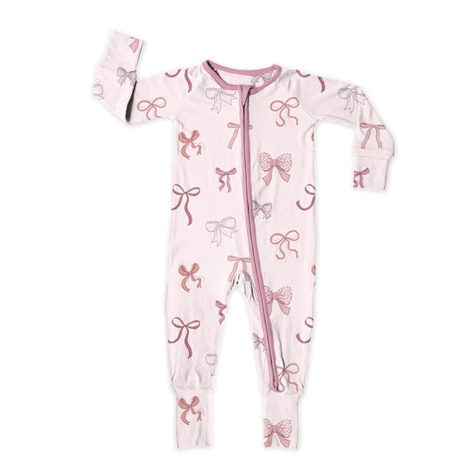 Pretty In Pink Bows Zip Up Bamboo Pajamas