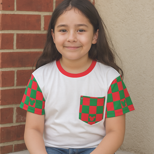 Merry Checkered Pocket Toddler & Kids T Shirt