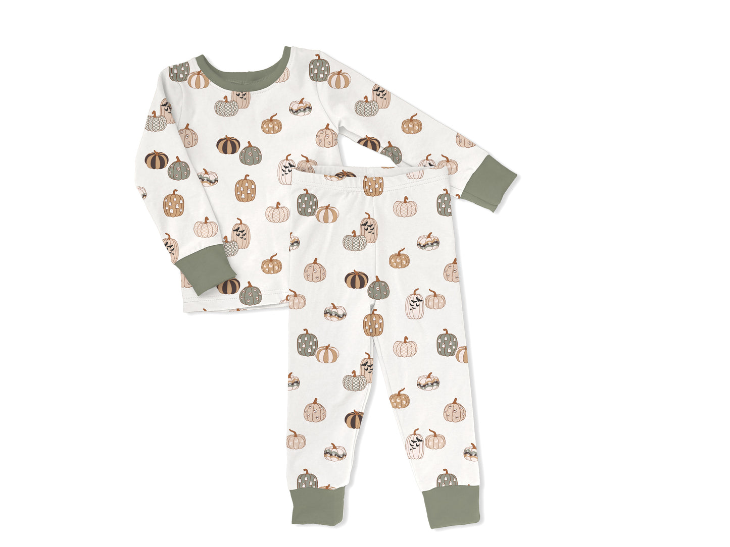 Neutral Whimsy Pumpkins Toddler & Kids 2-Piece Bamboo Pajamas