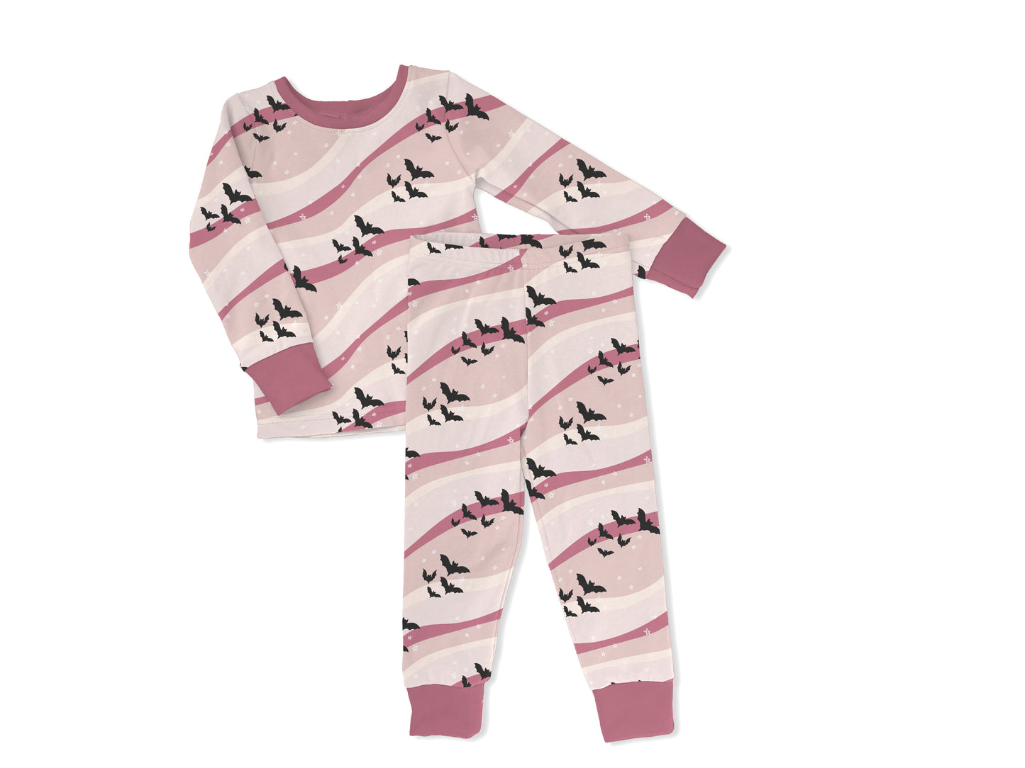 Mauve Bats Toddler & Kids 2-Piece Bamboo Pajamas