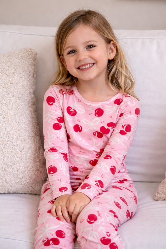 Pink Cherry Toddler & Kids 2-Piece Bamboo Pajamas