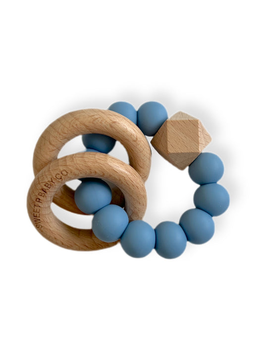Blue Ring Wooden Teether | Dusty Blue Teether | Sweet P Baby Co.
