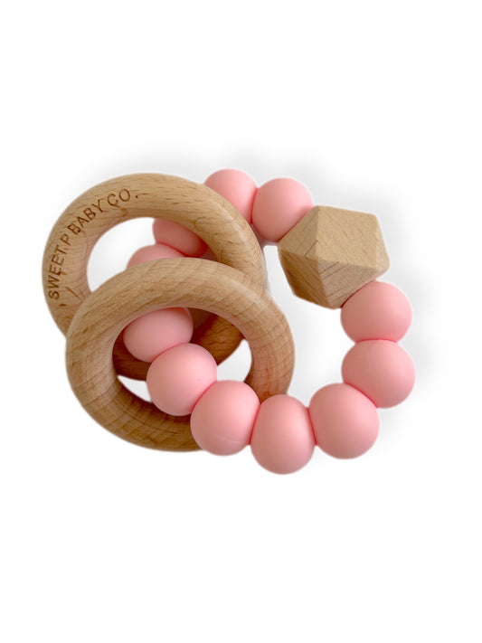 Blush Wooden Teether | Double Ring Wooden Teether | Sweet P Baby Co.