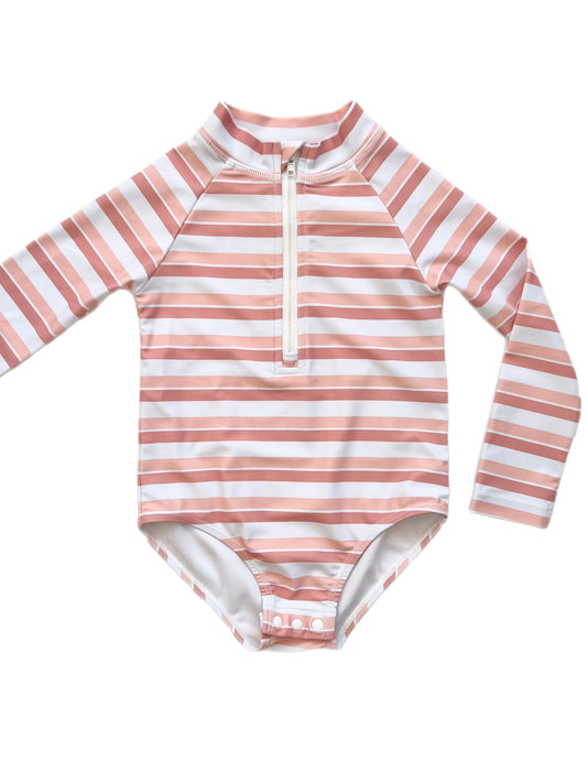 Peachy Stripes Long Sleeve Swimsuit - UPF 50