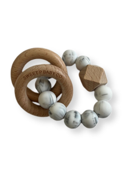 Marble Double Ring Wooden Teether